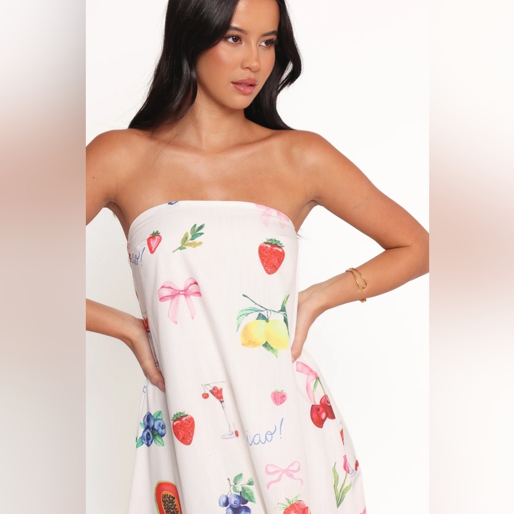 Petal & Pup Soph Strapless Maxi Dress Size S Ciao Bow Print NWT Brand New - Picture 2 of 10